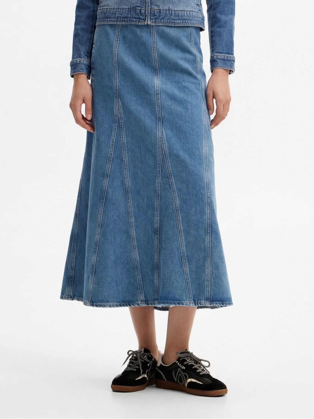Desigual Medium Wash Blue Denim A-Line Maxi Skirt medium